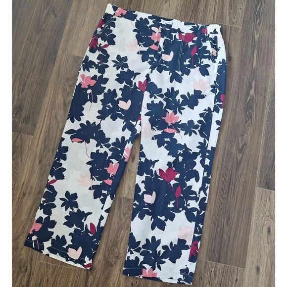 💙 Liz Claiborne Floral Wide Leg Elastic Waist Pants Size XL/2X Casual Linen Ble - Picture 3 of 8
